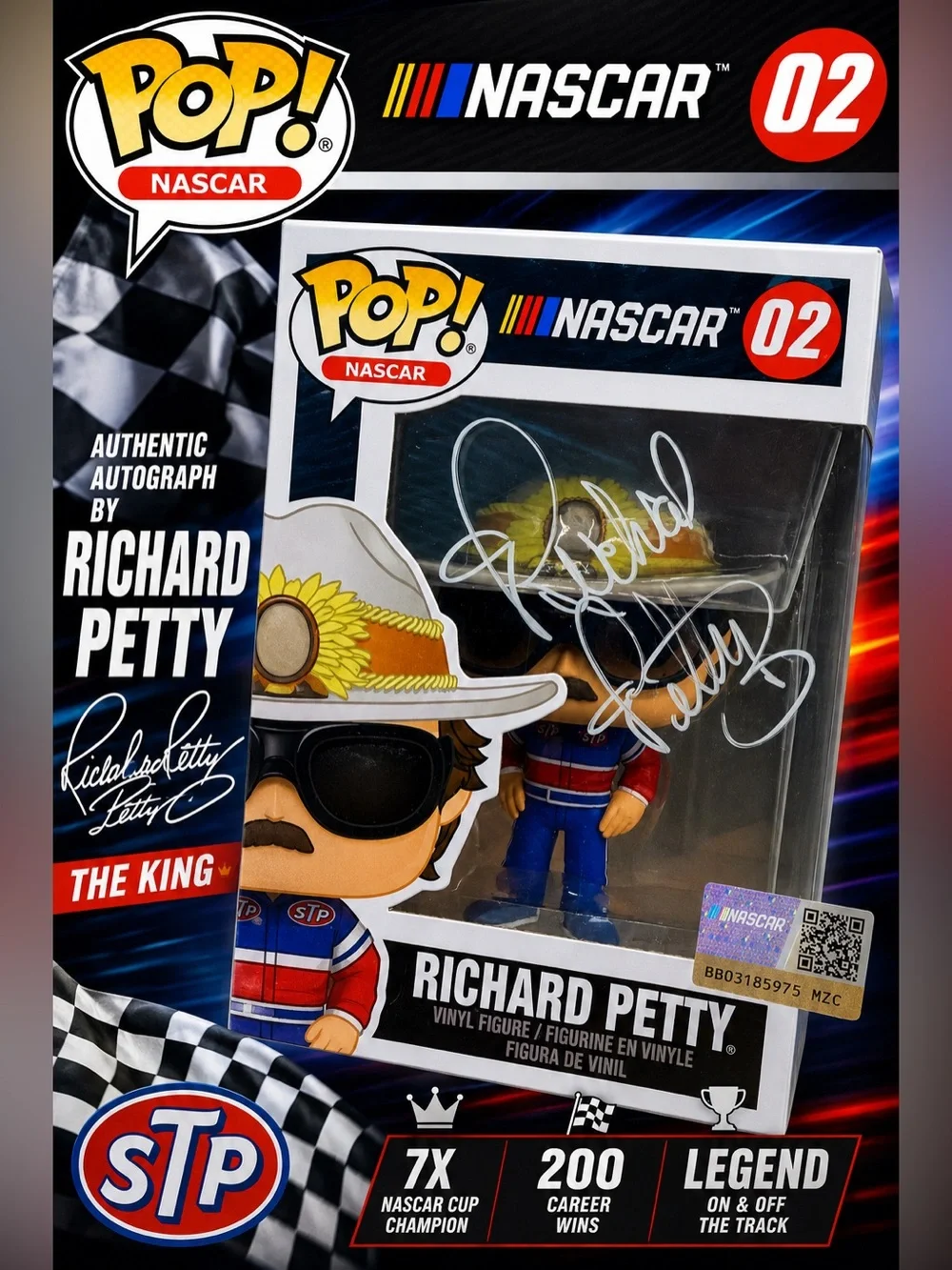 Richard Petty Signed Funko Pop! NASCAR #02 The King Autographed NASCAR Hologram